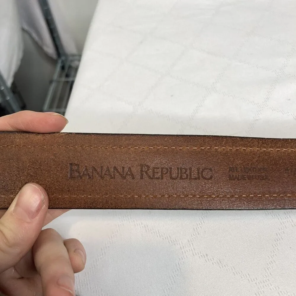 Banana Republic Men's Leather Belt Size 34 Canvas Mixed Media Preppy Old‎ Money